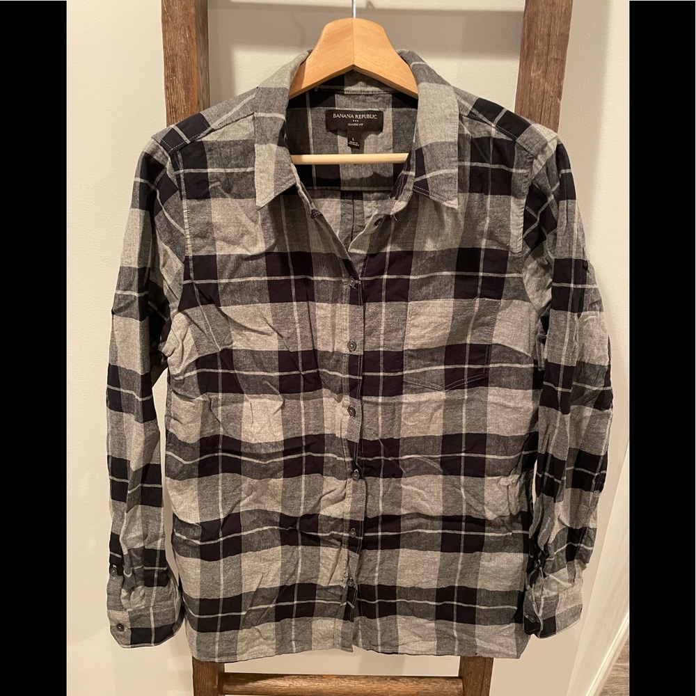 NWOT Banana Republic Black & Gray Flannel, Women’s L